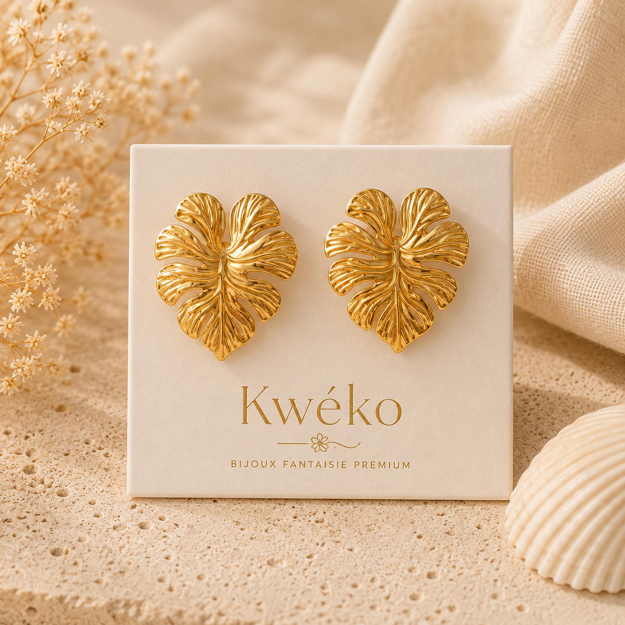 Boucles d'oreilles Monstera Dorée
